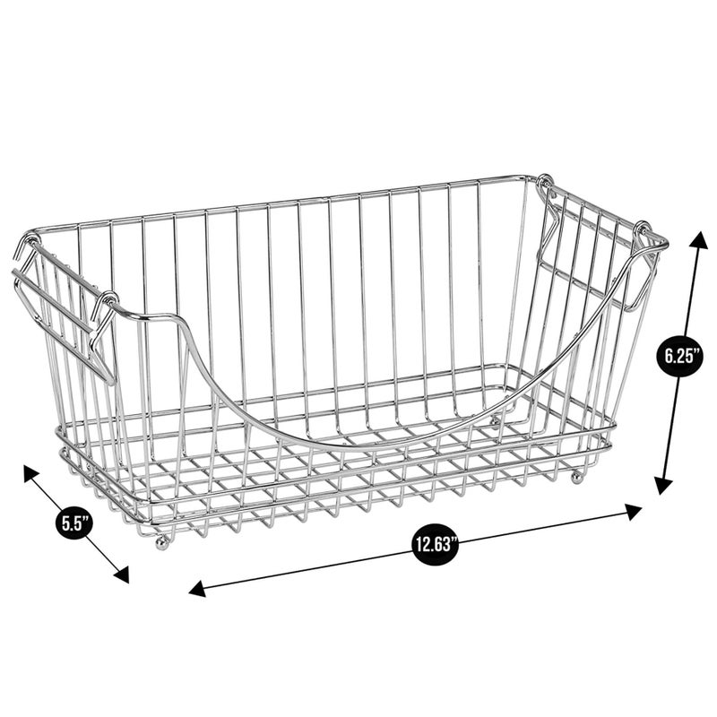 Smart Design Stacking Baskets Organizer w/ Handle - Medium - Steel - for Food, Fruit, & Vegetable Safe - Kitchen (12.63 x 5.5 Inch) [Chrome] (2 Pack) - Image 3